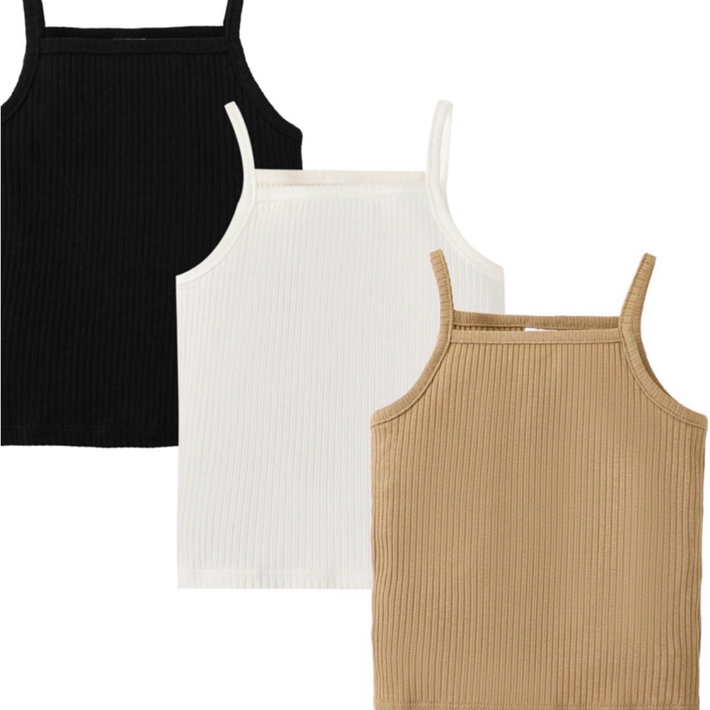 Kids Ribbed Tank Top Set - Black, White, Tan baby cami